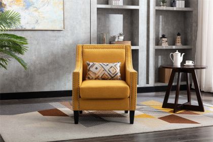accent armchair living room chair with nailheads and solid wood legs Yellow Linen