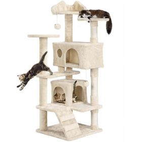 54.5" Height Cat Tree Tower Condo with Scratching Post, Beige