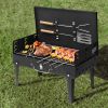 44*27*7cm Portable Square Charcoal Grill Black
