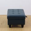 Peacock Blue Semi PU Synthetic Leather Storage Ottoman