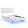 Full Size Floating Bed Frame with LED Lights and USB Charging,Modern Upholstered Platform LED Bed Frame,White(Full)