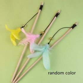 Log Wooden Pole Vine Bal Bell Feather Cat Teaser Stick (Option: Single Feather)