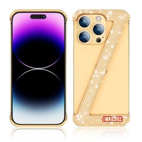 15Promax Phone Case Metal 14 Drop Protective Case Diamond (Option: Golden-IPhone13pro)