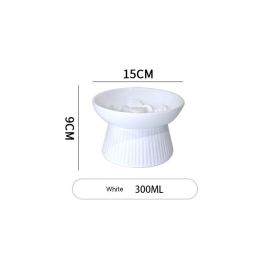 Ceramic Pet Cat Bowl Dog Bowl Anti-choke And Slow Food Anti-tumble High Foot Neck Protection Rice Bowl (Color: White)