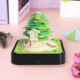 Earth Calendar Light Panoramic 3d Three-dimensional Creativity Paper Carving Desk Calendar Sticky Notes (Option: Tree House Green Light)