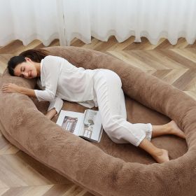 Dog Beds For Humans Size Fits You And Pets Washable Faux Fur Human Dog Bed For People Doze Off Napping Orthopedic Dog Bed (Color: khaki)