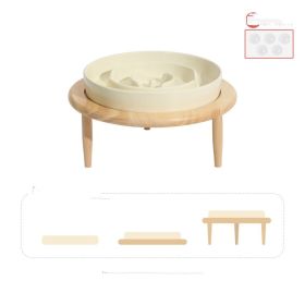 Pet Slow Food Ceramic Neck Protection Bowl (Option: 15.5CM-Bowl With Rack Beige)
