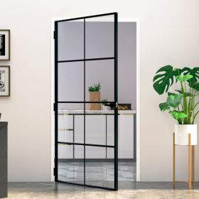 Interior Door Black 40.2" x 79.3" Tempered Glass&Aluminum Slim (Color: Black)