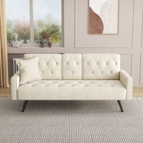 Sofa Bed Armrest with Nail Head Trim with Two Cup Holders 72 (Color: Light beige)