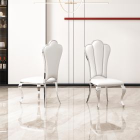 Modern Leatherette Dining Chairs Set of 2, Unique Backrest Design with Stripe Armless Chair (Color: As pic)