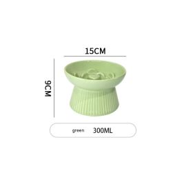 Ceramic Pet Cat Bowl Dog Bowl Anti-choke And Slow Food Anti-tumble High Foot Neck Protection Rice Bowl (Color: Green)