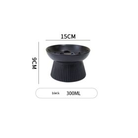 Ceramic Pet Cat Bowl Dog Bowl Anti-choke And Slow Food Anti-tumble High Foot Neck Protection Rice Bowl (Color: Black)